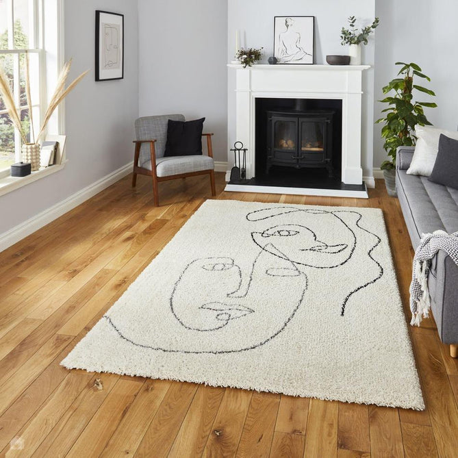 Royal Nomadic A175 Modern Abstract Linework Soft Plush Boho Shaggy Cream/Grey Rug-Think Rugs-Rug Love - The Most Loved Rug Store