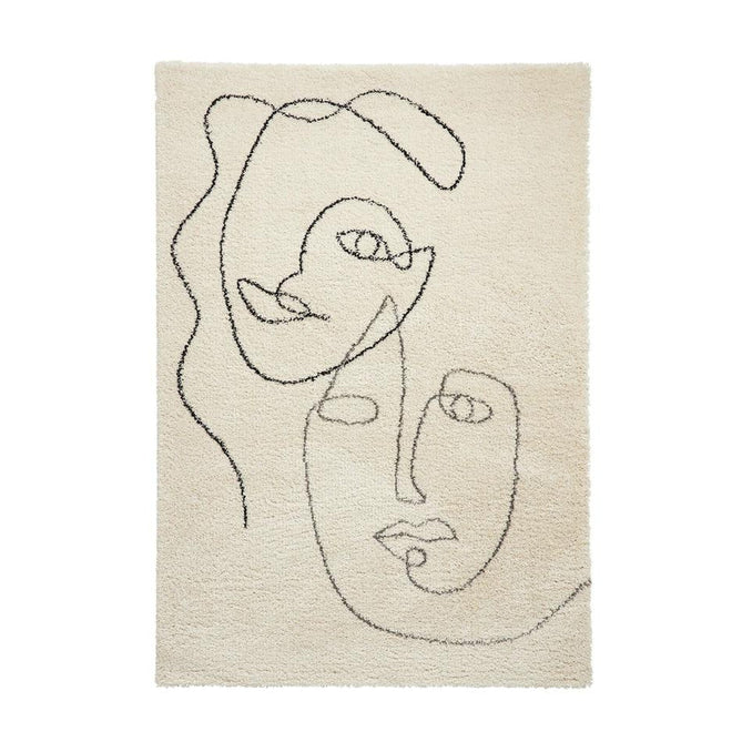 Royal Nomadic A175 Modern Abstract Linework Soft Plush Boho Shaggy Cream/Grey Rug-Think Rugs-Rug Love - The Most Loved Rug Store