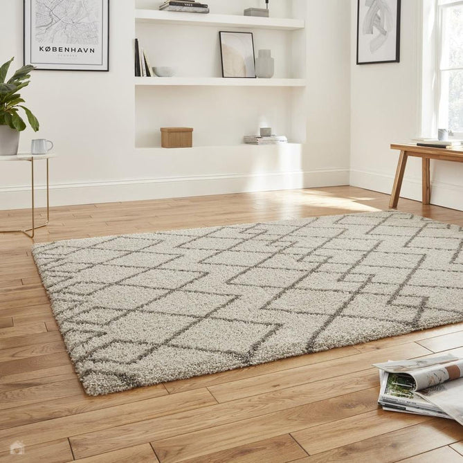 Royal Nomadic A638 Modern Geometric Diamond Soft Plush Boho Shaggy Cream/Grey Rug-Think Rugs-Rug Love - The Most Loved Rug Store