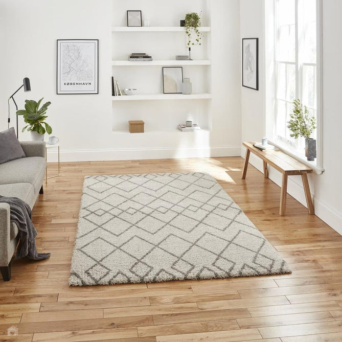 Royal Nomadic A638 Modern Geometric Diamond Soft Plush Boho Shaggy Cream/Grey Rug-Think Rugs-Rug Love - The Most Loved Rug Store