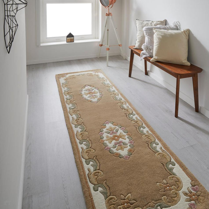 Royal Traditional Floral Aubusson Medallion Border French-Style Hand-Carved Hi-Low Textured Soft Durable Wool Beige Round Rug-Melrose-Rug Love - The Most Loved Rug Store
