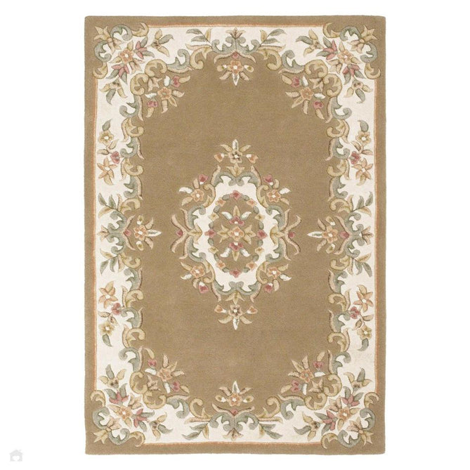 Royal Traditional Floral Aubusson Medallion Border French-Style Hand-Carved Hi-Low Textured Soft Durable Wool Beige Round Rug-Melrose-Rug Love - The Most Loved Rug Store