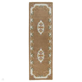 Royal Traditional Floral Aubusson Medallion Border French-Style Hand-Carved Hi-Low Textured Soft Durable Wool Beige Runner
