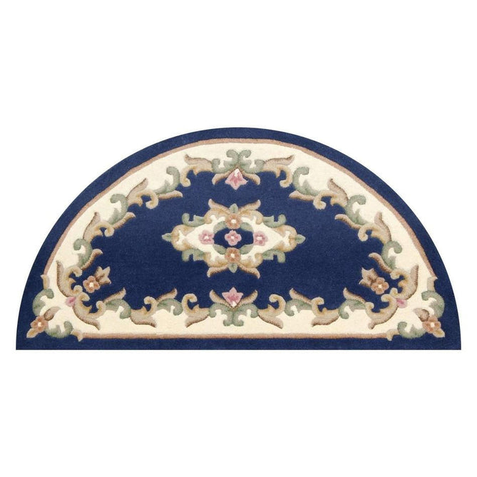 Royal Traditional Floral Aubusson Medallion Border French-Style Hand-Carved Hi-Low Textured Soft Durable Wool Blue Rug-Melrose-Rug Love - The Most Loved Rug Store