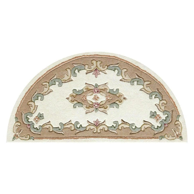 Royal Traditional Floral Aubusson Medallion Border French-Style Hand-Carved Hi-Low Textured Soft Durable Wool Cream/Beige Half Moon Rug-Melrose-Rug Love - The Most Loved Rug Store