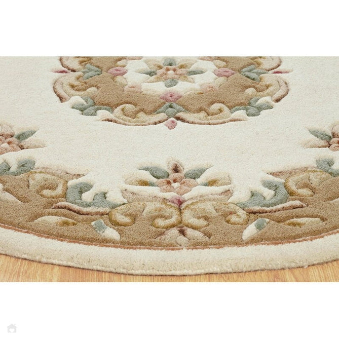 Royal Traditional Floral Aubusson Medallion Border French-Style Hand-Carved Hi-Low Textured Soft Durable Wool Cream/Beige Round Rug-Melrose-Rug Love - The Most Loved Rug Store