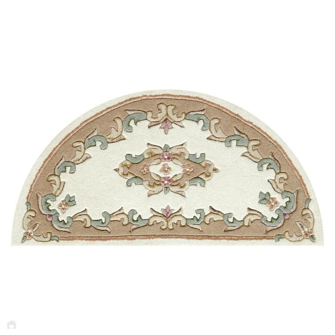 Royal Traditional Floral Aubusson Medallion Border French-Style Hand-Carved Hi-Low Textured Soft Durable Wool Cream/Beige Rug-Melrose-Rug Love - The Most Loved Rug Store