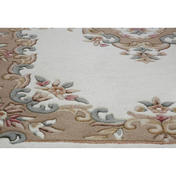 Royal Traditional Floral Aubusson Medallion Border French-Style Hand-Carved Hi-Low Textured Soft Durable Wool Cream/Beige Rug-Melrose-Rug Love - The Most Loved Rug Store