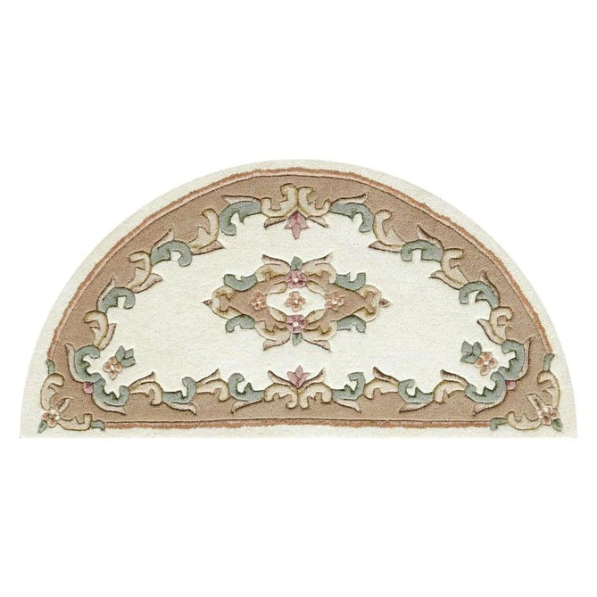 Royal Traditional Floral Aubusson Medallion Border French-Style Hand-Carved Hi-Low Textured Soft Durable Wool Cream/Beige Rug-Melrose-Rug Love - The Most Loved Rug Store