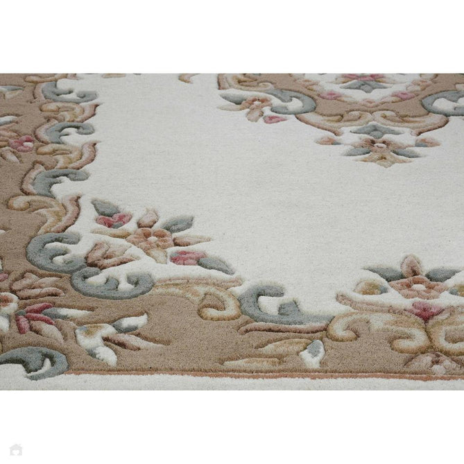 Royal Traditional Floral Aubusson Medallion Border French-Style Hand-Carved Hi-Low Textured Soft Durable Wool Cream/Beige Runner-Melrose-Rug Love - The Most Loved Rug Store