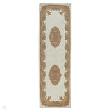 Royal Traditional Floral Aubusson Medallion Border French-Style Hand-Carved Hi-Low Textured Soft Durable Wool Cream/Beige Runner