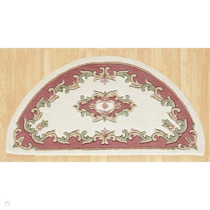 Royal Traditional Floral Aubusson Medallion Border French-Style Hand-Carved Hi-Low Textured Soft Durable Wool Cream/Pink Half Moon Rug-Melrose-Rug Love - The Most Loved Rug Store