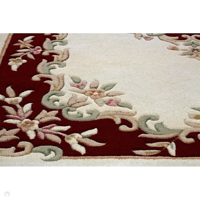 Royal Traditional Floral Aubusson Medallion Border French-Style Hand-Carved Hi-Low Textured Soft Durable Wool Cream/Red Round Rug-Melrose-Rug Love - The Most Loved Rug Store