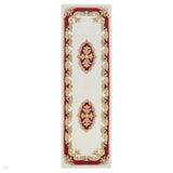 Royal Traditional Floral Aubusson Medallion Border French-Style Hand-Carved Hi-Low Textured Soft Durable Wool Cream/Red Runner