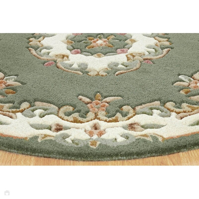 Royal Traditional Floral Aubusson Medallion Border French-Style Hand-Carved Hi-Low Textured Soft Durable Wool Green Half Moon Rug-Melrose-Rug Love - The Most Loved Rug Store