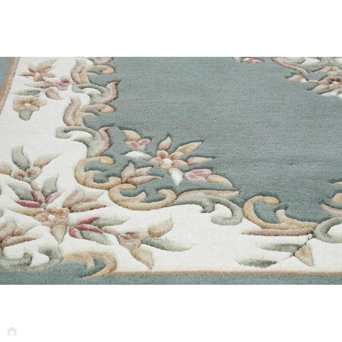 Royal Traditional Floral Aubusson Medallion Border French-Style Hand-Carved Hi-Low Textured Soft Durable Wool Green Half Moon Rug-Melrose-Rug Love - The Most Loved Rug Store