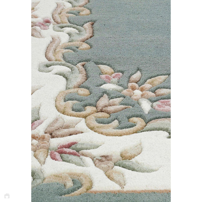 Royal Traditional Floral Aubusson Medallion Border French-Style Hand-Carved Hi-Low Textured Soft Durable Wool Green Rug-Melrose-Rug Love - The Most Loved Rug Store