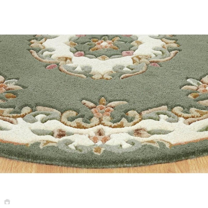 Royal Traditional Floral Aubusson Medallion Border French-Style Hand-Carved Hi-Low Textured Soft Durable Wool Green Runner-Melrose-Rug Love - The Most Loved Rug Store