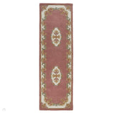 Royal Traditional Floral Aubusson Medallion Border French-Style Hand-Carved Hi-Low Textured Soft Durable Wool Pink Runner