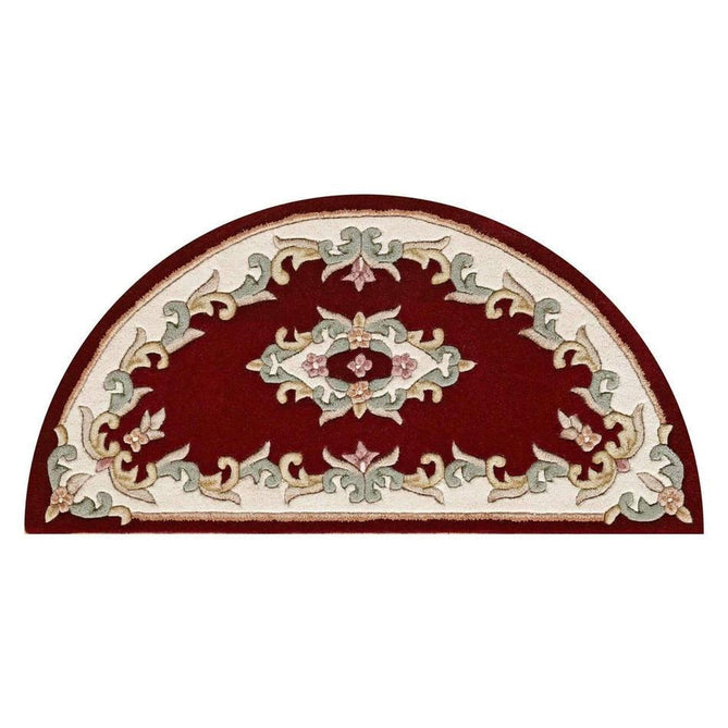Royal Traditional Floral Aubusson Medallion Border French-Style Hand-Carved Hi-Low Textured Soft Durable Wool Red Half Moon Rug-Melrose-Rug Love - The Most Loved Rug Store