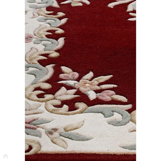 Royal Traditional Floral Aubusson Medallion Border French-Style Hand-Carved Hi-Low Textured Soft Durable Wool Red Rug-Melrose-Rug Love - The Most Loved Rug Store
