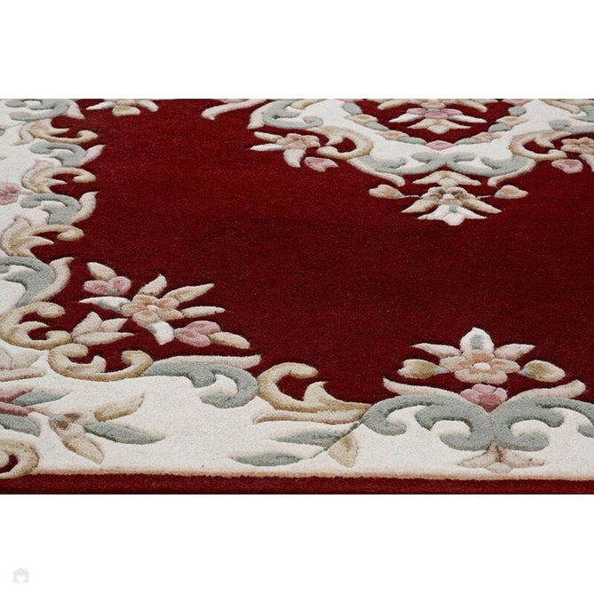 Royal Traditional Floral Aubusson Medallion Border French-Style Hand-Carved Hi-Low Textured Soft Durable Wool Red Rug-Melrose-Rug Love - The Most Loved Rug Store