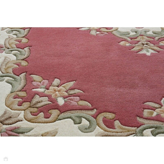 Royal Traditional Floral Aubusson Medallion Border French-Style Hand-Carved Hi-Low Textured Soft Durable Wool Rose Pink Half Moon Rug-Melrose-Rug Love - The Most Loved Rug Store