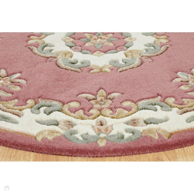 Royal Traditional Floral Aubusson Medallion Border French-Style Hand-Carved Hi-Low Textured Soft Durable Wool Rose Pink Half Moon Rug-Melrose-Rug Love - The Most Loved Rug Store