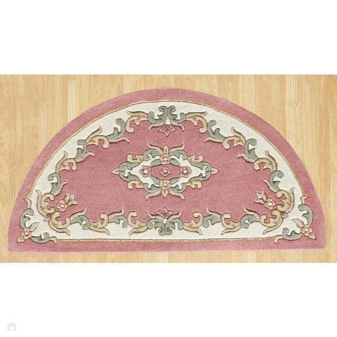 Royal Traditional Floral Aubusson Medallion Border French-Style Hand-Carved Hi-Low Textured Soft Durable Wool Rose Pink Half Moon Rug-Melrose-Rug Love - The Most Loved Rug Store