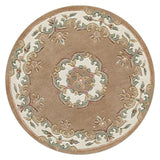 Royal Traditional Floral Aubusson Medallion Border Oriental Chinese Style Hand-Carved Hi-Low Textured Wool Beige Round Rug