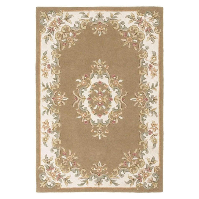 Royal Traditional Floral Aubusson Medallion Border Oriental Chinese Style Hand-Carved Hi-Low Textured Wool Beige Rug-Oriental Weavers-Rug Love - The Most Loved Rug Store