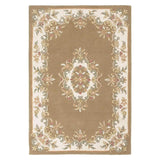 Royal Traditional Floral Aubusson Medallion Border Oriental Chinese Style Hand-Carved Hi-Low Textured Wool Beige Rug