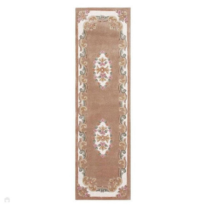 Royal Traditional Floral Aubusson Medallion Border Oriental Chinese Style Hand-Carved Hi-Low Textured Wool Beige Runner-Oriental Weavers-Rug Love - The Most Loved Rug Store
