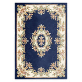 Royal Traditional Floral Aubusson Medallion Border Oriental Chinese Style Hand-Carved Hi-Low Textured Wool Blue Rug