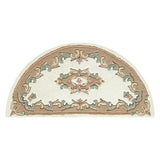 Royal Traditional Floral Aubusson Medallion Border French-Style Hand-Carved Hi-Low Textured Soft Durable Wool Cream/Beige Half Moon Rug