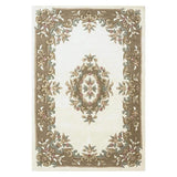Royal Traditional Floral Aubusson Medallion Border Oriental Chinese Style Hand-Carved Hi-Low Textured Wool Cream/Beige Rug