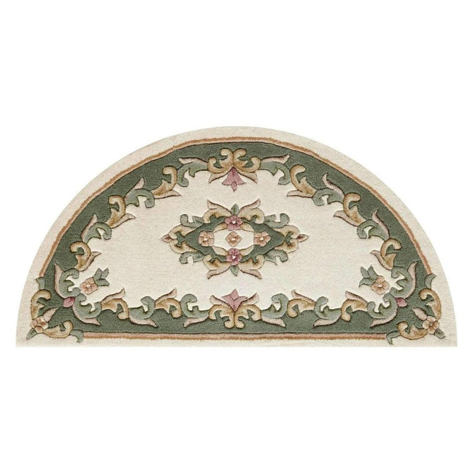 Royal Traditional Floral Aubusson Medallion Border Oriental Chinese Style Hand-Carved Hi-Low Textured Wool Cream/Green Half Moon Rug-Melrose-Rug Love - The Most Loved Rug Store