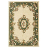 Royal Traditional Floral Aubusson Medallion Border Oriental Chinese Style Hand-Carved Hi-Low Textured Wool Cream/Green Rug