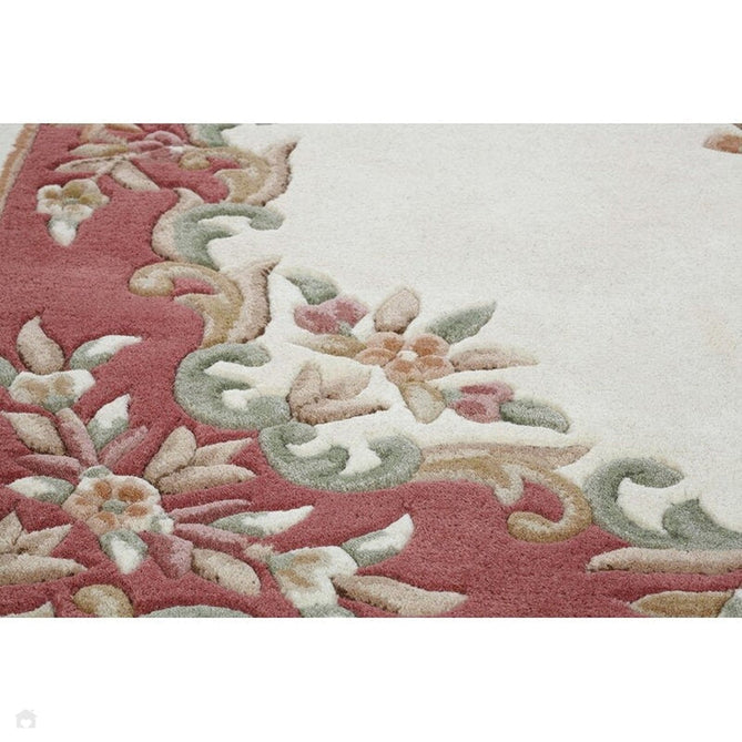 Royal Traditional Floral Aubusson Medallion Border Oriental Chinese Style Hand-Carved Hi-Low Textured Wool Cream/Pink Half Moon Rug-Oriental Weavers-Rug Love - The Most Loved Rug Store