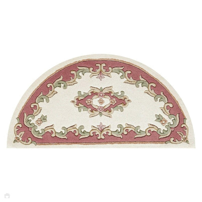 Royal Traditional Floral Aubusson Medallion Border Oriental Chinese Style Hand-Carved Hi-Low Textured Wool Cream/Pink Half Moon Rug-Oriental Weavers-Rug Love - The Most Loved Rug Store