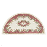 Royal Traditional Floral Aubusson Medallion Border Oriental Chinese Style Hand-Carved Hi-Low Textured Wool Cream/Pink Half Moon Rug