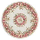 Royal Traditional Floral Aubusson Medallion Border Oriental Chinese Style Hand-Carved Hi-Low Textured Wool Cream/Pink Round Rug