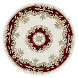 Royal Traditional Floral Aubusson Medallion Border French-Style Hand-Carved Hi-Low Textured Soft Durable Wool Cream/Red Round Rug