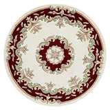 Royal Traditional Floral Aubusson Medallion Border Oriental Chinese Style Hand-Carved Hi-Low Textured Wool Cream/Red Round Rug