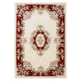Royal Traditional Floral Aubusson Medallion Border Oriental Chinese Style Hand-Carved Hi-Low Textured Wool Cream/Red Rug