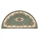 Royal Traditional Floral Aubusson Medallion Border Oriental Chinese Style Hand-Carved Hi-Low Textured Wool Green Half Moon Rug