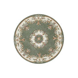 Royal Traditional Floral Aubusson Medallion Border Oriental Chinese Style Hand-Carved Hi-Low Textured Wool Green Round Rug