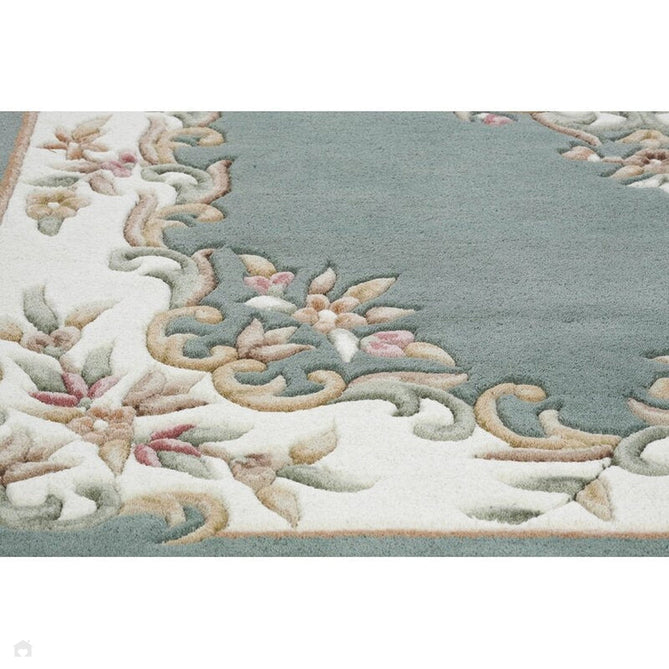 Royal Traditional Floral Aubusson Medallion Border Oriental Chinese Style Hand-Carved Hi-Low Textured Wool Green Rug-Melrose-Rug Love - The Most Loved Rug Store