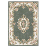 Royal Traditional Floral Aubusson Medallion Border Oriental Chinese Style Hand-Carved Hi-Low Textured Wool Green Rug