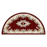 Royal Traditional Floral Aubusson Medallion Border Oriental Chinese Style Hand-Carved Hi-Low Textured Wool Red Half Moon Rug
